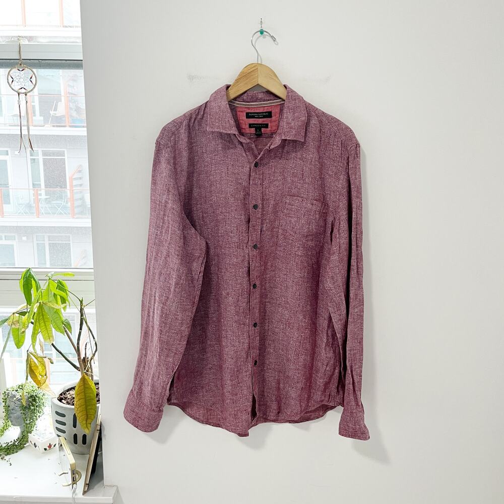 Banana Republic Men's Red Button Up Camden Fit Linen Top Size Large
